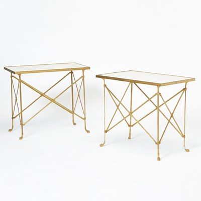 Lot 328 - Pair of Neoclassical Style Gilt-Metal and Marble Rectangular Side Tables
