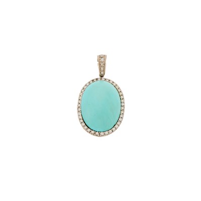 Lot 2108 - Platinum, White Gold, Turquoise and Diamond Pendant