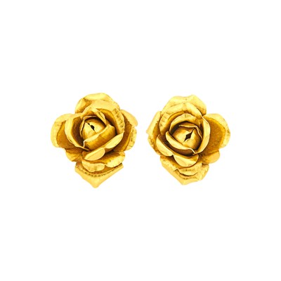 Lot 13 - Tiffany & Co. Pair of High Karat Gold Rose Earclips, France