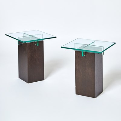 Lot 178 - Pair of Dark-Stained Wood and Glass "Ténéré" End Tables