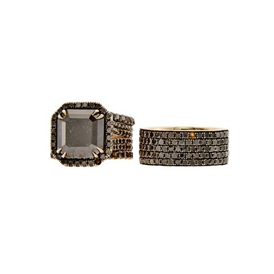 Lot 2110 - White Gold and Black Diamond Ring and Band Ring