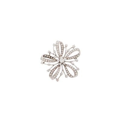 Lot 2137 - White Gold and Diamond Bow Pendant-Brooch