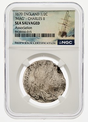 Lot 163 - Great Britain. 1670 Half Crown. NGC Sea Salvaged - Association Fleet.