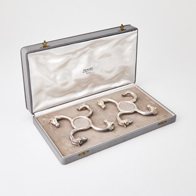 Lot 42 - Cased Pair of Hermès Silver Plated Bottle Coasters