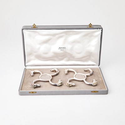 Lot 42 - Cased Pair of Hermès Silver Plated Bottle Coasters