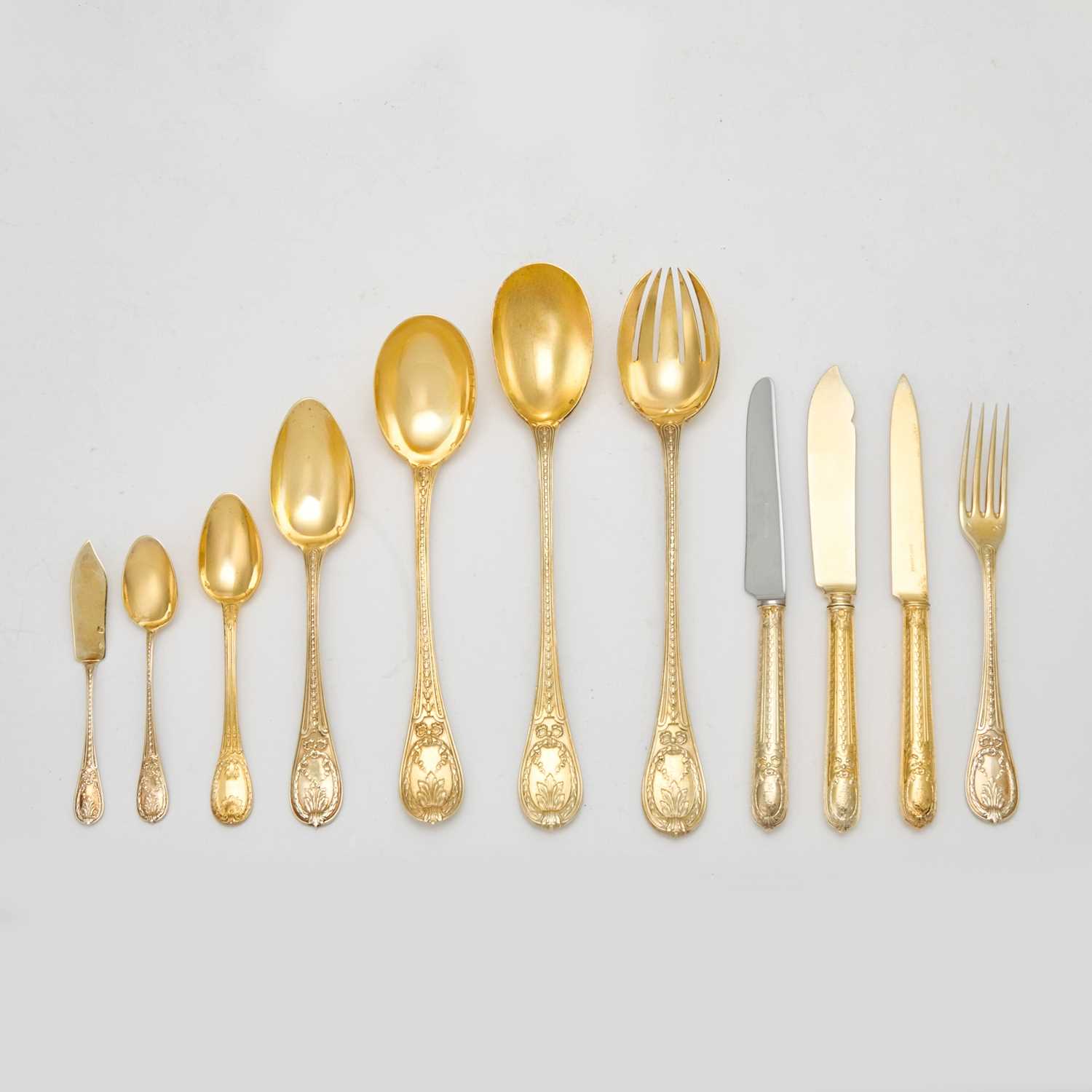 Lot 149 - Assembled French Silver Gilt Flatware Service