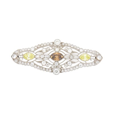 Lot 94 - Platinum, Colored Diamond and Diamond Brooch