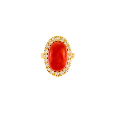 Lot 1037 - Gold, Coral and Diamond Ring
