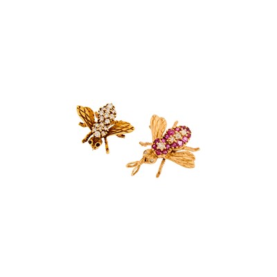 Lot 1063 - Gold and Diamond Bee Pin and Gold, Ruby and Diamond Bee Pendant