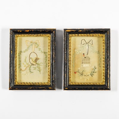 Lot 395 - Pair of Miniature Needlework Pictures