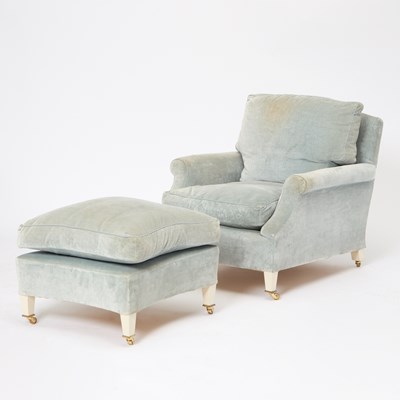 Lot 219 - Howard Ltd. Velvet Upholstered Club Chair with Matching Foot Stool