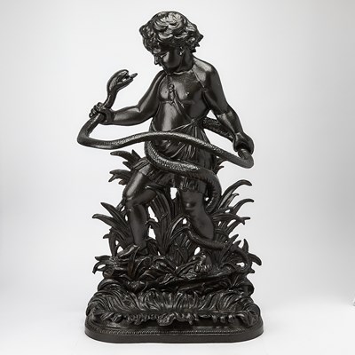 Lot 190 - Victorian Cast Iron Umbrella Stand Depicting Hercules Holding a Snake
