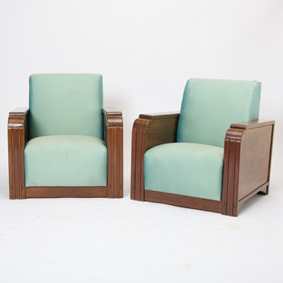 Lot 264 - Pair of Art Deco Upholstered Walnut Club Chairs