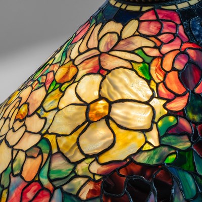 Lot 261 - Tiffany Studios Bronze and Leaded Glass "Floral Bouquet" Chandelier