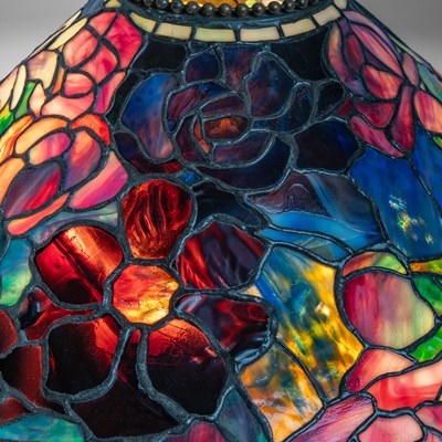 Lot 261 - Tiffany Studios Bronze and Leaded Glass "Floral Bouquet" Chandelier