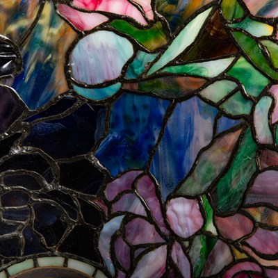 Lot 261 - Tiffany Studios Bronze and Leaded Glass "Floral Bouquet" Chandelier