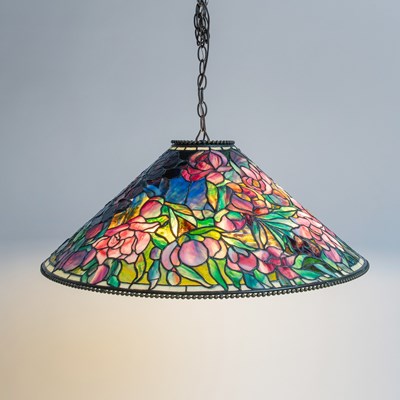Lot 261 - Tiffany Studios Bronze and Leaded Glass "Floral Bouquet" Chandelier