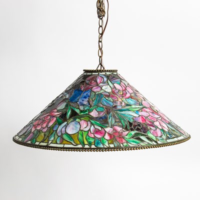 Lot 261 - Tiffany Studios Bronze and Leaded Glass "Floral Bouquet" Chandelier