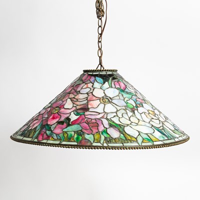 Lot 261 - Tiffany Studios Bronze and Leaded Glass "Floral Bouquet" Chandelier