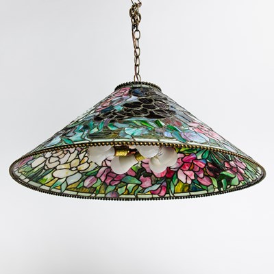 Lot 261 - Tiffany Studios Bronze and Leaded Glass "Floral Bouquet" Chandelier