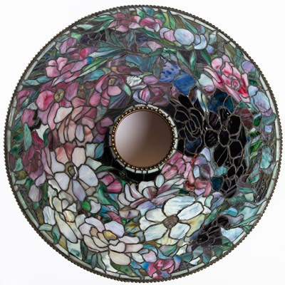 Lot 261 - Tiffany Studios Bronze and Leaded Glass "Floral Bouquet" Chandelier