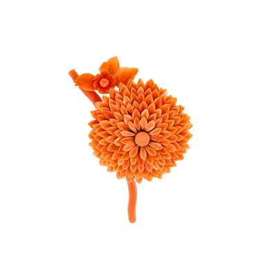 Lot 1164 - Low Karat Gold and Carved Coral Chrysanthemum Flower Pendant