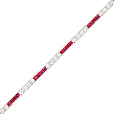 Lot 120 - White Gold, Ruby and Diamond Straightline Bracelet