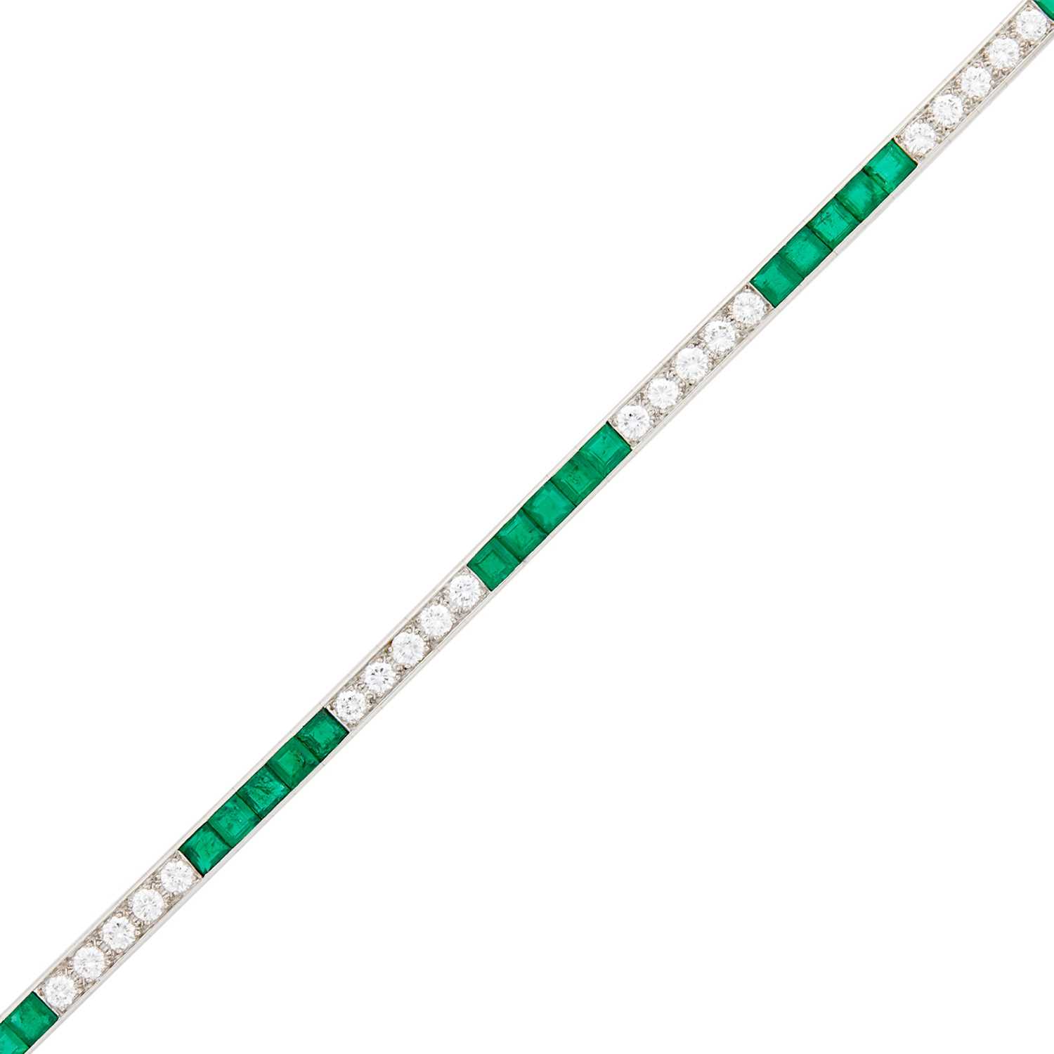 Lot 122 - Platinum, Emerald and Diamond Straightline Bracelet