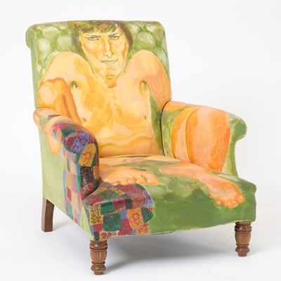 Lot 386 - Edith Simon Oil and Graphite on Canvas Upholstered "Rudolph Nureyev" Armchair