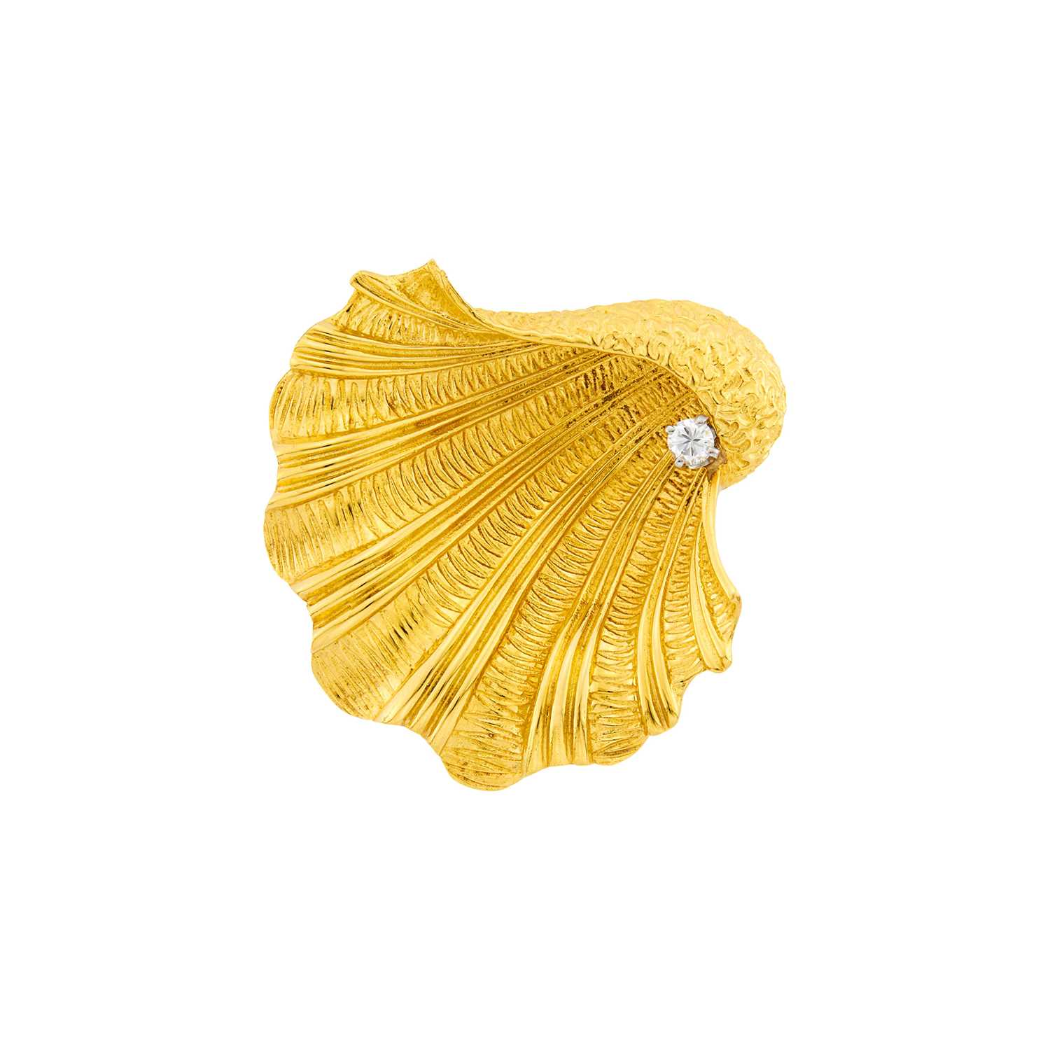 Lot 157 - Tiffany & Co. Gold and Diamond Shell Brooch