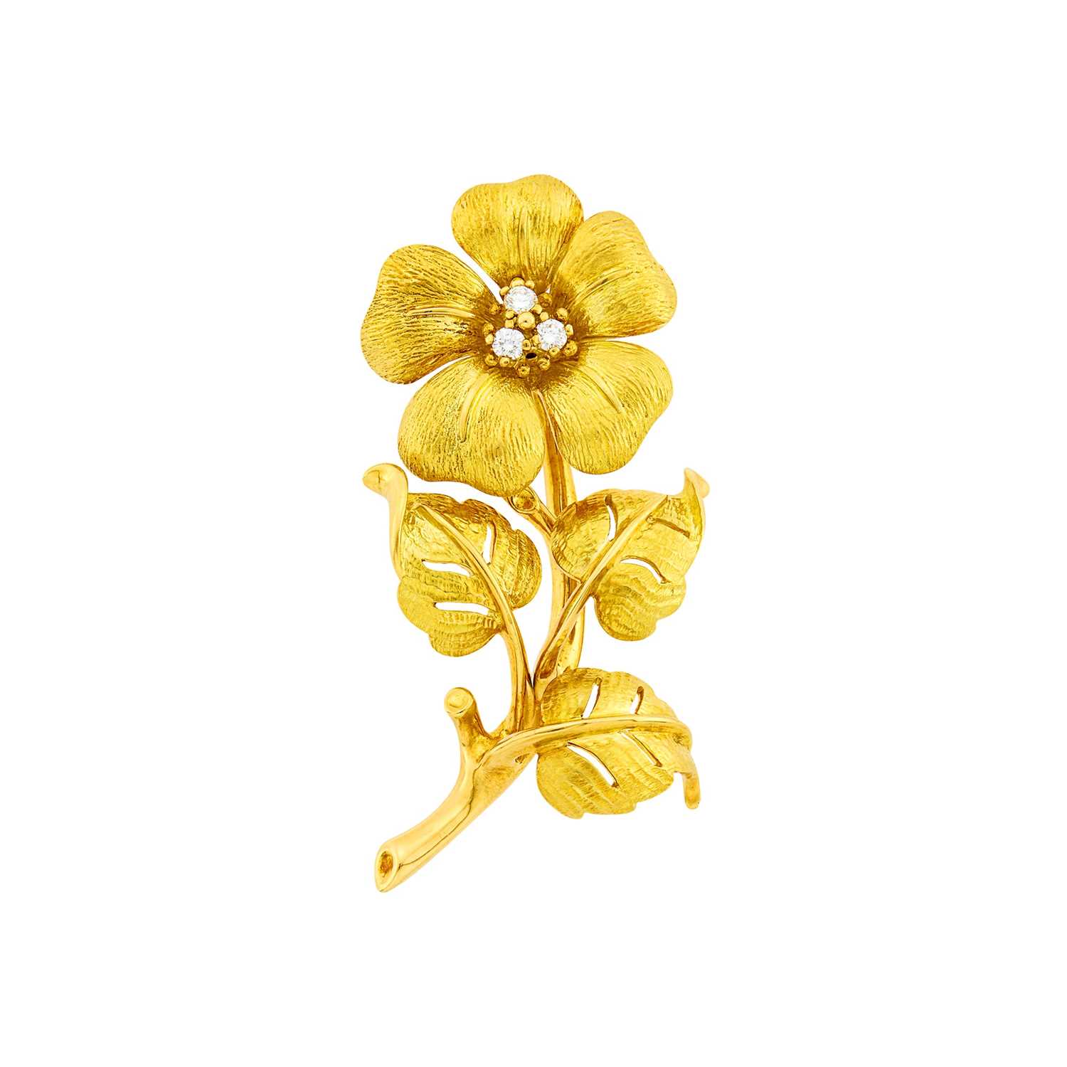 Lot 156 - Tiffany & Co. Gold and Diamond Flower Brooch