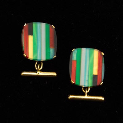 Lot 119 - Pair of 18 KT Gold and Glass Cufflinks