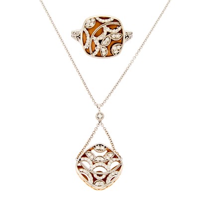 Lot 2154 - Tacori Two-Color Gold and Diamond Pendant Necklace and Ring