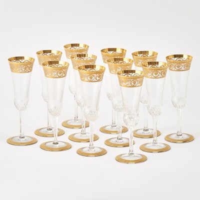 Lot 788 - Set of Twelve St. Louis Blown Glass "Thistle" Pattern Champagne Flute Glasses