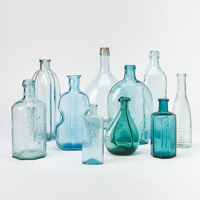 Lot 203 - Large Group of American Aqua and Colorless Glass Bottles