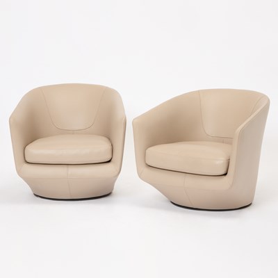 Lot 243 - Pair of Bensen Leather Upholstered U-Turn Swivel Chairs