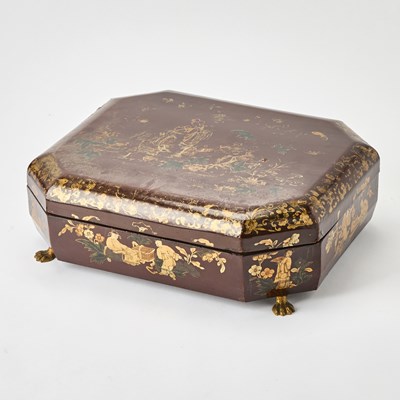 Lot 126 - Chinese Export Gilt Decorated Red Lacquer Box