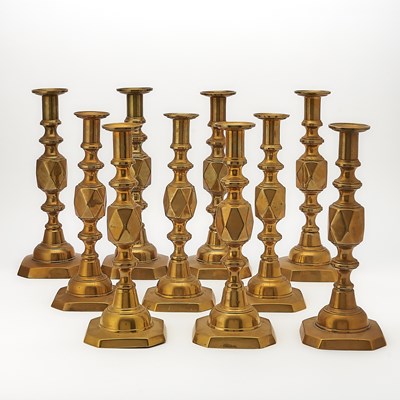 Lot 208 - Group of Ten English Brass Candlesticks
