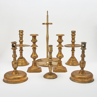 Lot 212 - Group of Eight Brass Candlesticks