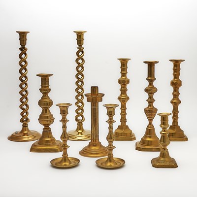 Lot 213 - Group of Ten Brass Candlesticks