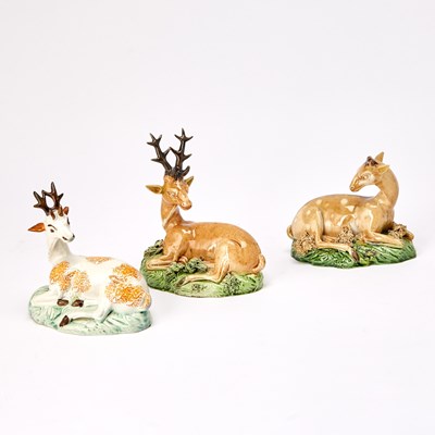 Lot 401 - Pair of Ralph Wood Type Staffordshire Recumbent Deer