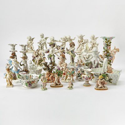 Lot 407 - Group of Porcelain Figures of Putti and Table Articles