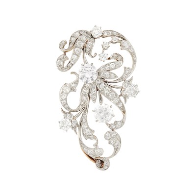 Lot 128 - Black Starr & Frost Antique Platinum, Gold and Diamond Pendant-Brooch