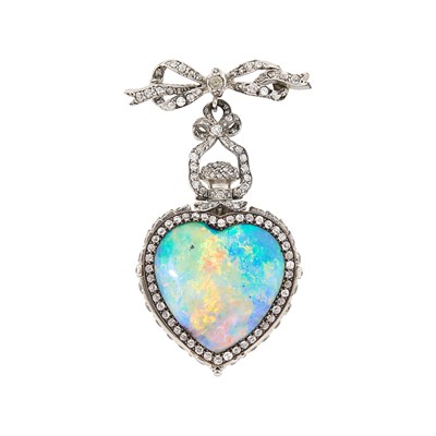 Lot 127 - Tiffany & Co. Belle Époque Platinum, Gold, Silver, Opal, Diamond and Enamel Lapel-Watch