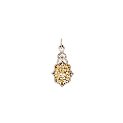 Lot 2142 - Two-Color Gold, Colored Diamond and Diamond Pendant