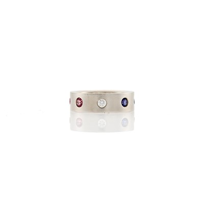 Lot 2131 - White Gold, Colored Stone and Synthetic Stone Band Ring