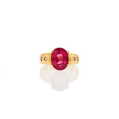 Lot 2040 - Gold, Rubellite and Diamond Ring