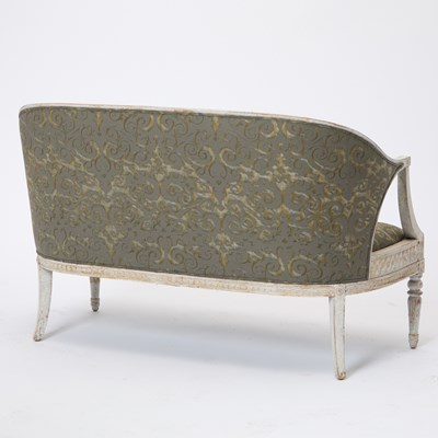Lot 178 - Swedish Gustavian Style Painted Fortuny Upholstered Settee