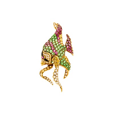 Lot 1002 - Gold, Gem-Set and Diamond Fish Brooch