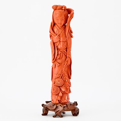Lot 78 - A Chinese Carved Coral Figure of a Meiren